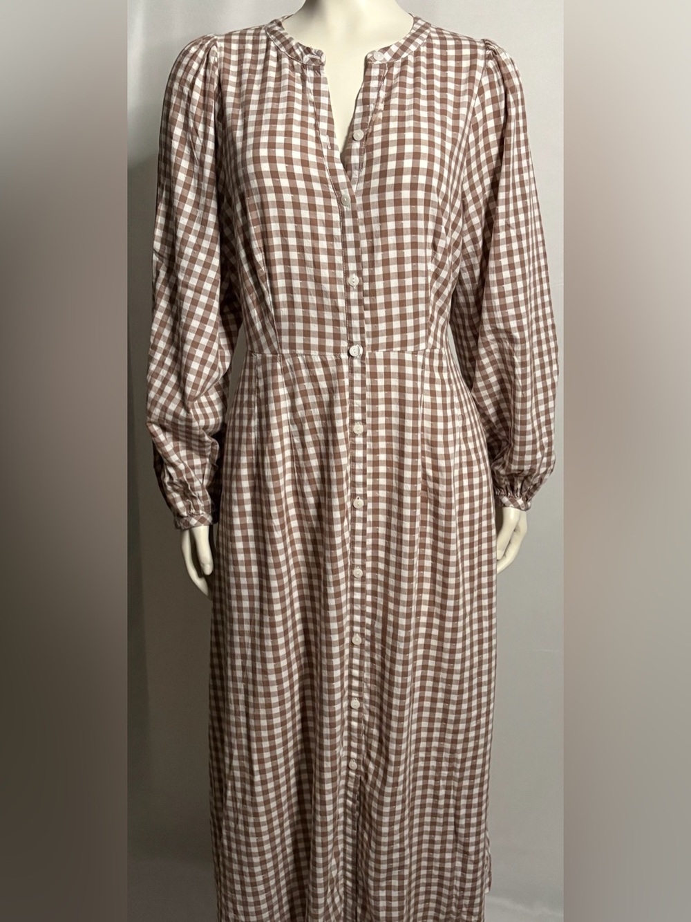 Universal Thread Brown and White Gingham Long-Sleeve Button Dress